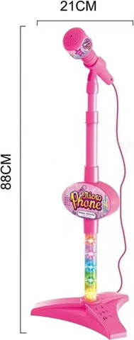 עמדת מיקרופון עם חיבור לנגן MP3 ואורות צבעוניים - ורוד