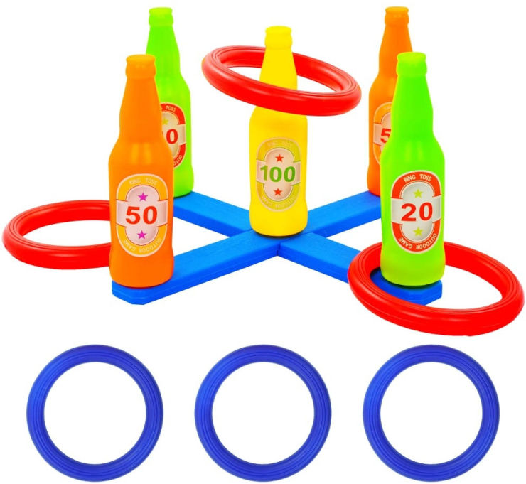 משחק קליעה עם חישוקים ובקבוקים לחצר הבית