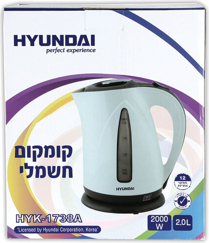 קומקום פלסטיק Hyundai  HYK-1738A 2000W 2L - בצבע פנינה