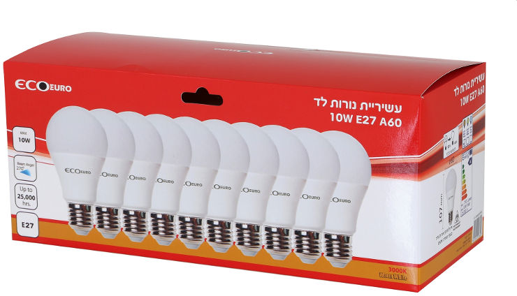 עשר נ.לד ECO EURO WW 10W E27 A60 EC-10XA6010/WW