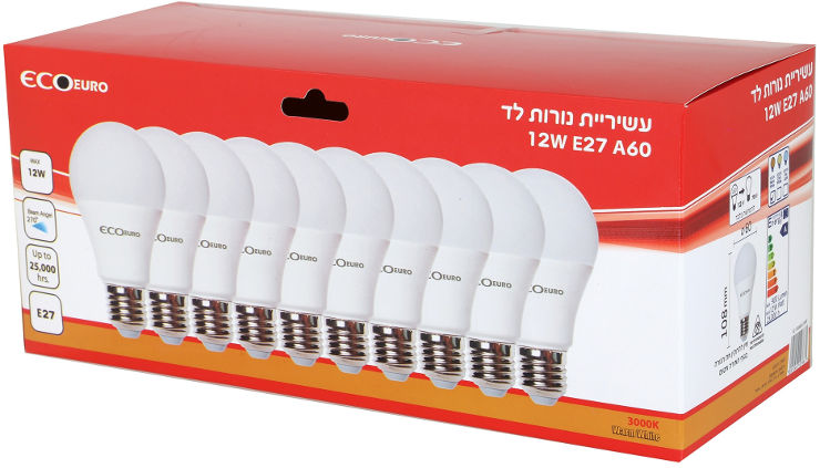 עשר נ.לד ECO EURO WW 12W E27 A60 EC-10XA6012/WW