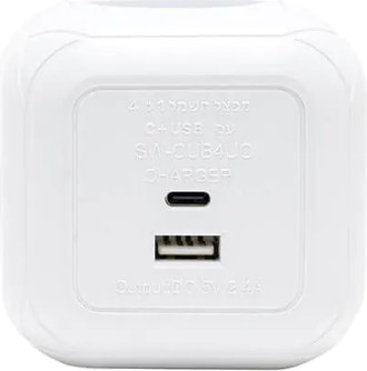 מפצל קובייה 4 שקעים כולל 2 חיבורי Type-C ו-Semicom Switch USB סמיקום סוויטצ' SW-CUB4UC