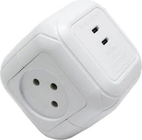 מפצל קובייה 4 שקעים כולל 2 חיבורי Semicom Switch Type-C s סמיקום סוויטצ' SW-CUB4C