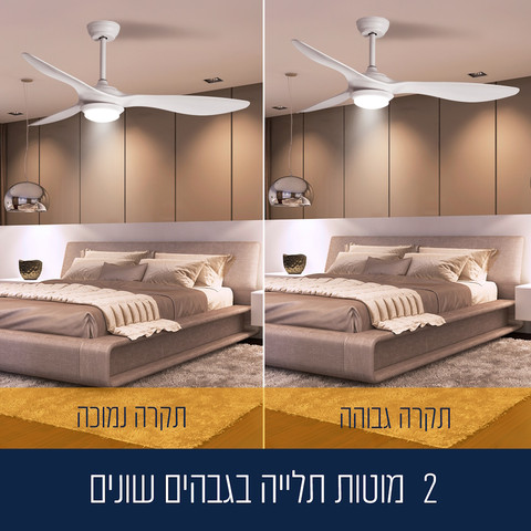 מאוורר תקרה דקורטיבי 52" כולל שלט ותאורת לד Arrow 40W ארו 600302-009 לבן