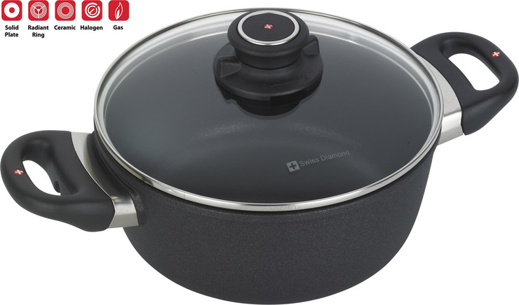 סיר גבוה 20 ס"מ 2.2 ל' אינדוקציה nonstick מחוזק בגבישי יהלומים תוצרת Swiss Diamond