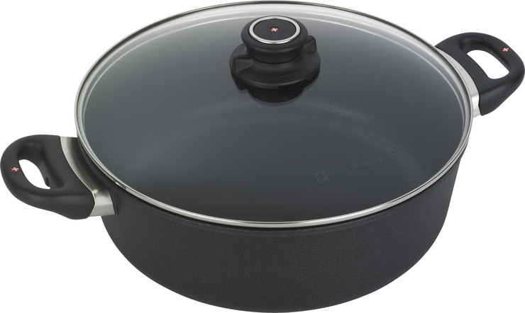 סיר נמוך 28 ס"מ 5 ל' אינדוקציה nonstick  מחוזק בגבישי יהלומים תוצרת Swiss Diamond
