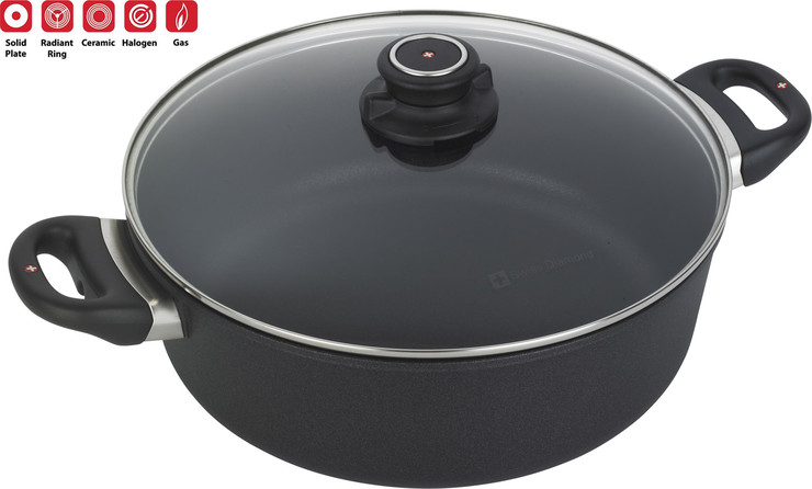 סיר נמוך 28 ס"מ 5 ל' אינדוקציה nonstick  מחוזק בגבישי יהלומים תוצרת Swiss Diamond