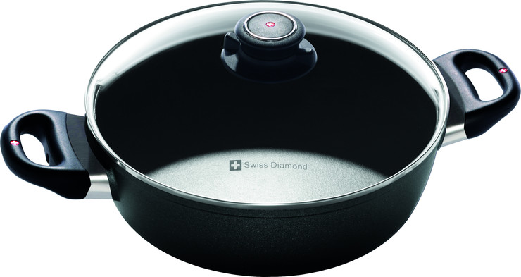 סיר נמוך 24 ס"מ 3 ל' nonstick מחוזק בגבישי יהלומים תוצרת Swiss Diamond