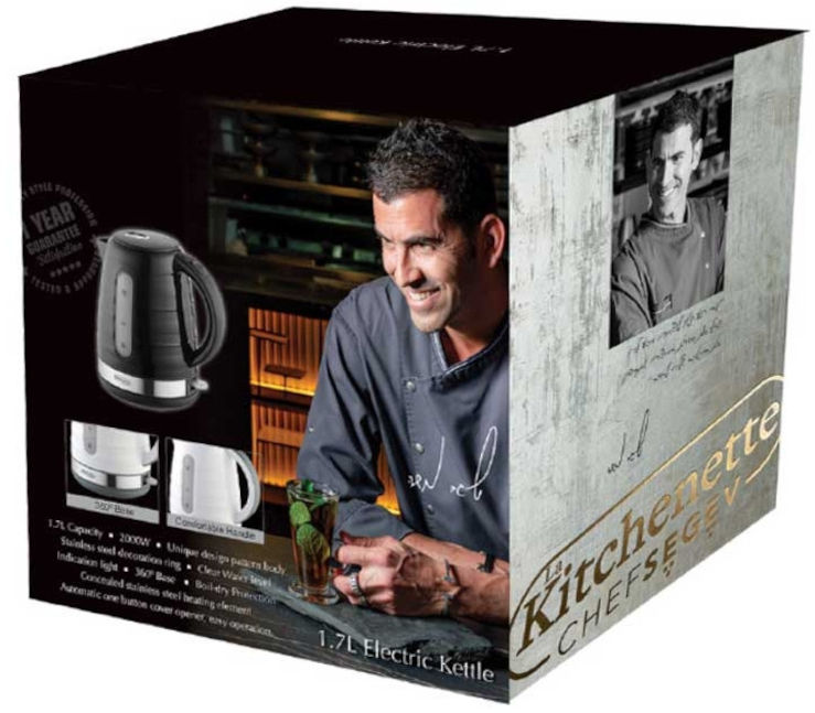 קומקום חשמלי שחור פס נירוסטה 2000W מבית La Kitchenette