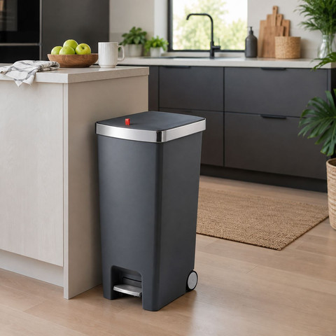 פח דוושה 45L ליטר + 2 גלגלים לה קיטשן La kitchenette TG-5270- צבע שחור