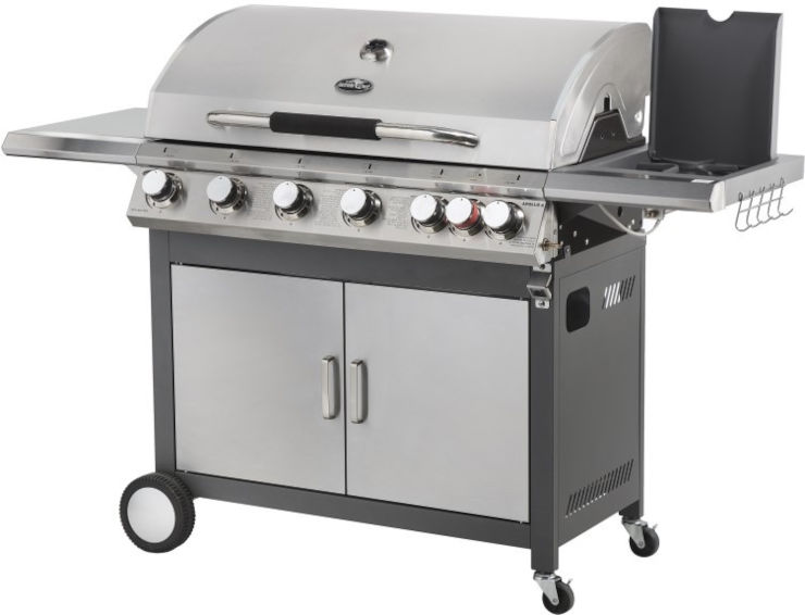 גריל גז מקצועי 6 מבערים נירוסטה BTU 65,000 + כירת צד BTU 10,000 דגם APOLLO 6 תוצרת AUSTRALIA CHEF