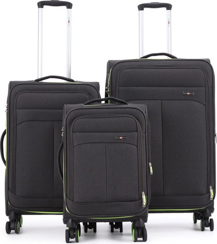 סט מזוודות בד 3 יח` 28|24|20 Swiss Voyager Brooklyn נפח מוגדל צבע שחור שילוב ירוק