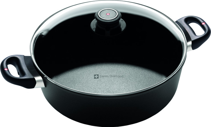 סיר נמוך 28 ס"מ 5 ל' nonstick  מחוזק בגבישי יהלומים תוצרת Swiss Diamond
