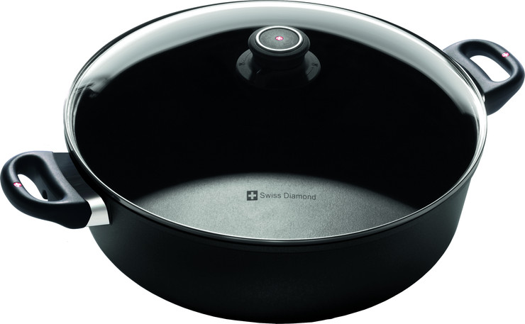 סיר נמוך 32 ס"מ 6.8 ל' nonstick  מחוזק בגבישי יהלומים תוצרת Swiss Diamond