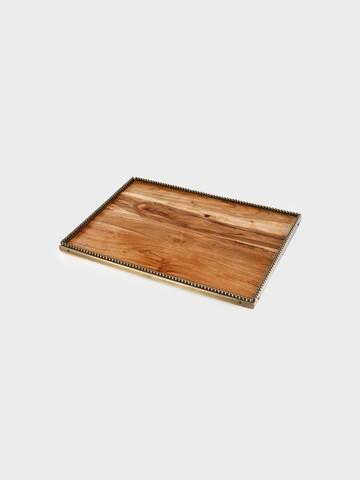 מגש עץ מלבן 40X29X2.5 + BRASS WOOD