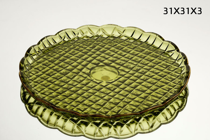 צלחת  31X31 ס״מ בצבע ירוק עם זהב CRYSTALINE