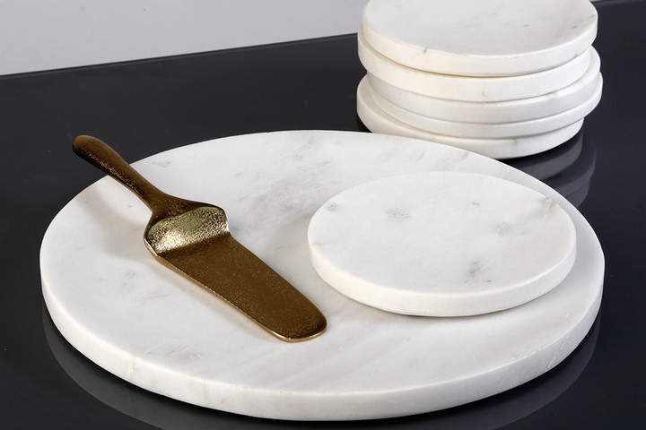 סט צלחות עוגה 8 חלקים שיש לבן עם מרית הגשה BANSWAR MARBLE