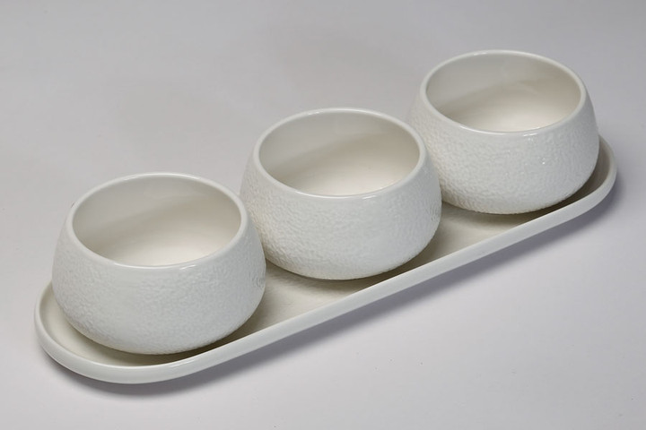 מגש הגשה עם 3 קעריות לבן SPECIAL WHITE