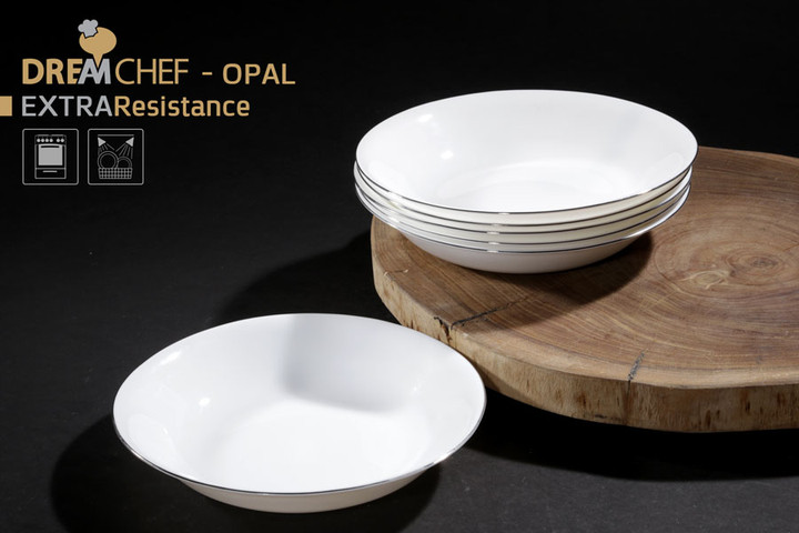 צלחת מרק 22 ס״מ עם פס כסף OPAL