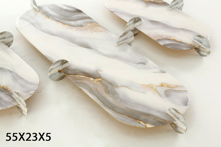 מגש הגשה על רגליות Marble Email לבן-זהב 55X23X5 ס״מ B-DECOR