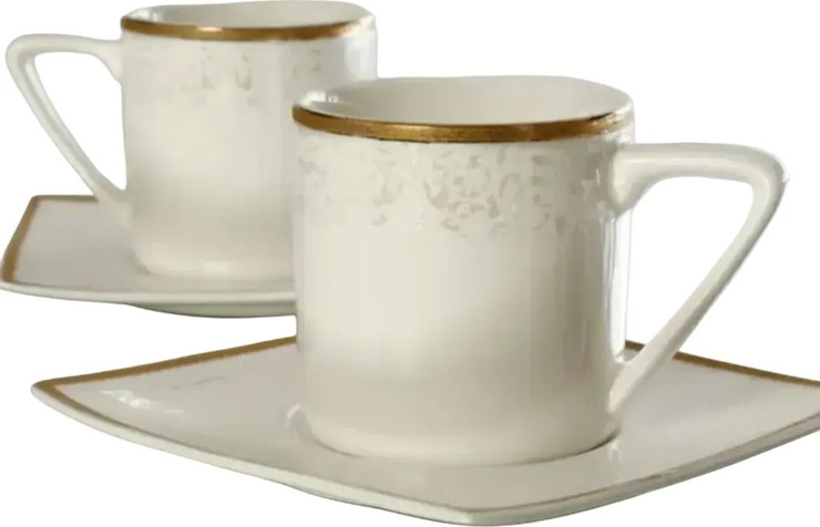 סט קפה פורצלן פס זהב מט 80 מ"ל NEW BONE CHINA