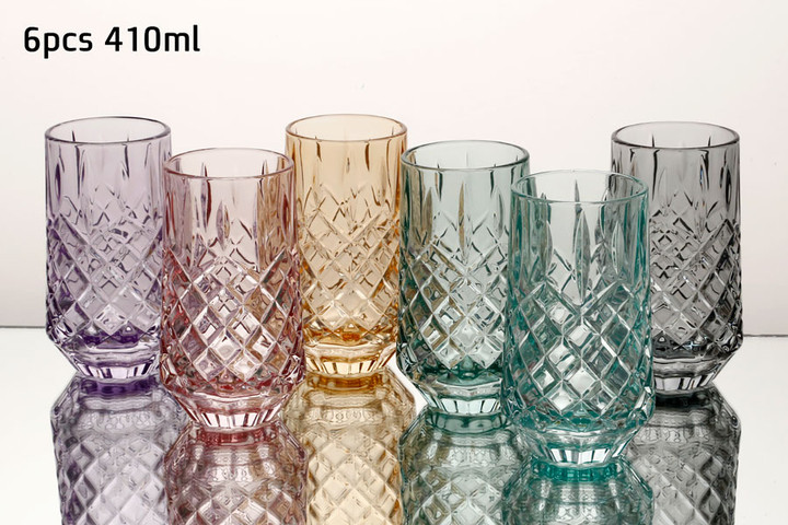 סט 6 כוסות שתייה 410 מ"ל CRYSTALINE צבעוני פס זהב