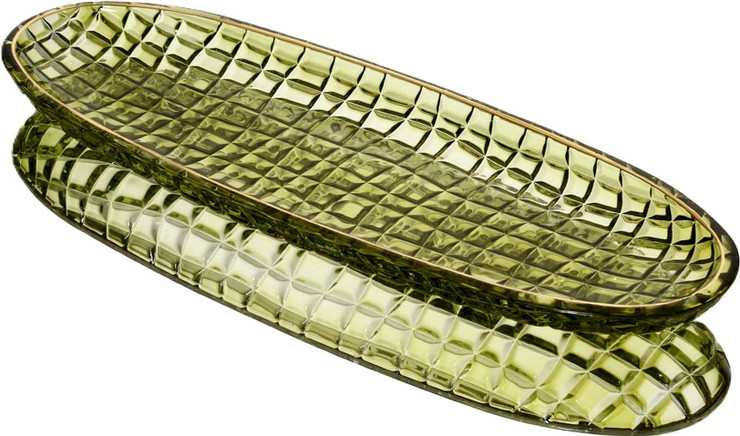 צלחת אינגליש קייק  40X14 ס״מ בצבע ירוק עם זהב CRYSTALINE