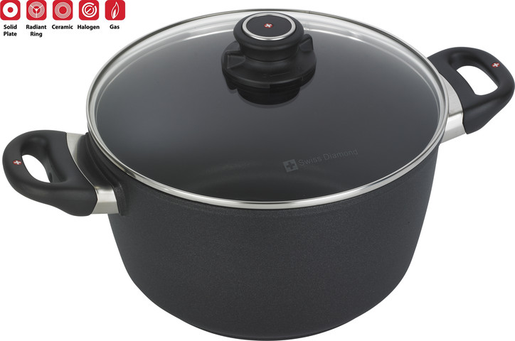 סיר גבוה 24 ס"מ 5.2 לnonstick  מחוזק בגבישי יהלומים תוצרת Swiss Diamond