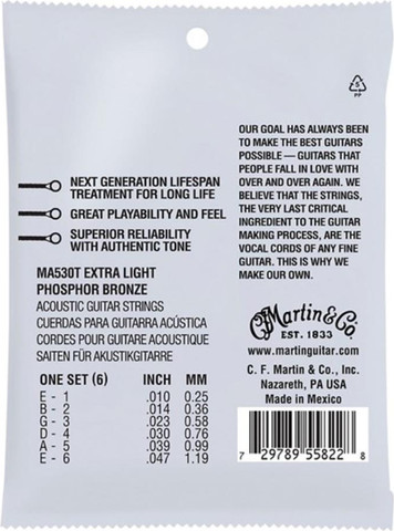 סט מיתרים 0.10 לאקוסטית  MA530T Lifespan Treated Phosphor Bronze