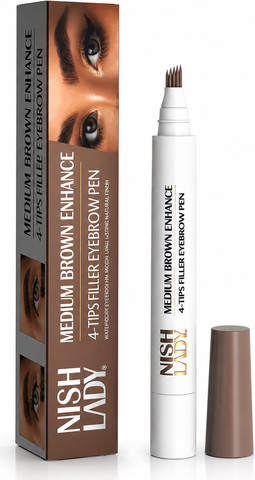 NISH LADY Dark brown Enhance Filler Eyebrow Pen עט ומברשת טיפוח ועיצוב גבות חום כהה