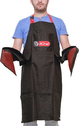 סינר שלם שחור עם כפפות 4Chef