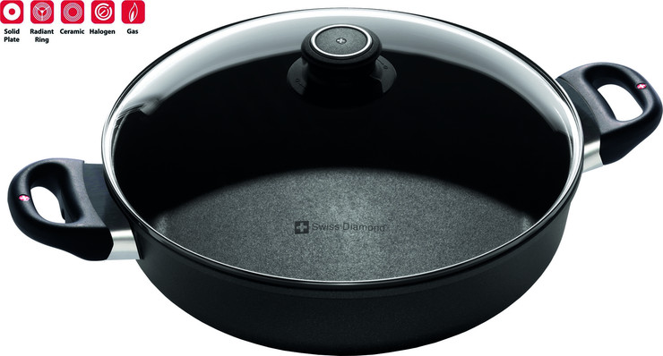 סיר שטוח 28 ס"מ 3.5 ל' nonstick מחוזק בגבישי יהלומים תוצרת Swiss Diamond