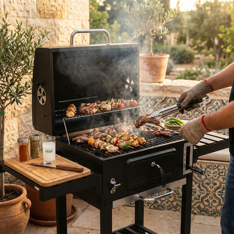 גריל פחמים/מעשנה עם רשת מתרוממת SmokeMaster