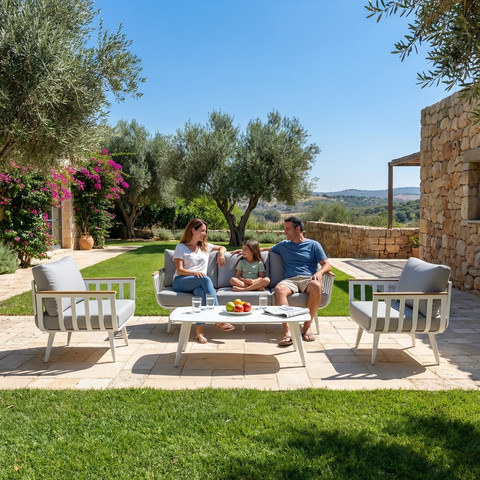 מערכת ישיבה אלומיניום לבן דגם Santorini סנטוריני