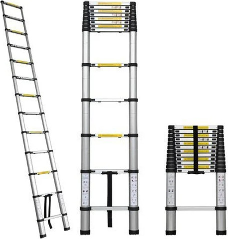 סולם טלסקופי נשען 15 שלבים מתקפל יחיד 440 ס"מ קל לשימוש עם נעילה מכנית בטוחה