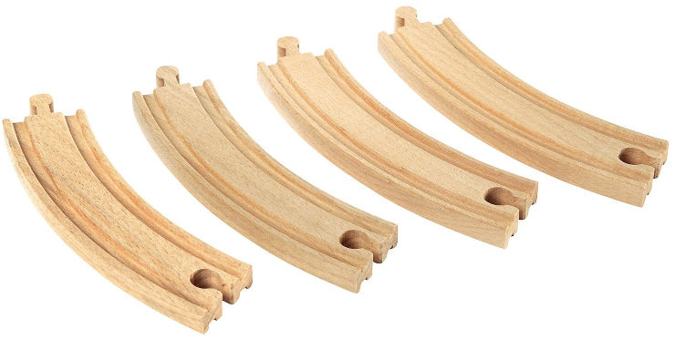 4 חלקי מסילה מעוקלים ארוכים לבנית רכבת מעץ