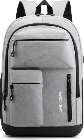 תיק גב Ochocinco Pro 25L למחשב 15.6 אינץ' עם יציאת USB מבית כאמל מאונטין - אפור בהיר