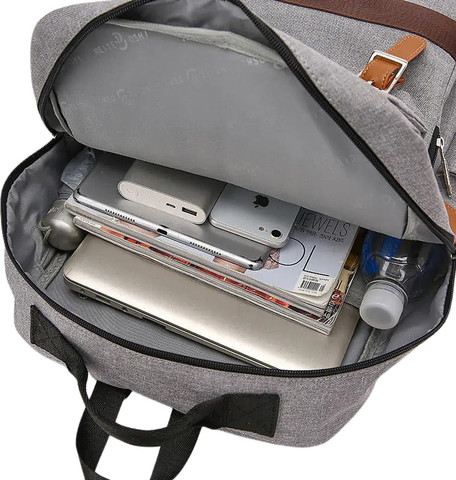 תיק גב Asia™ Retro למחשב 16 אינץ' עמיד במים עם USB - אפור