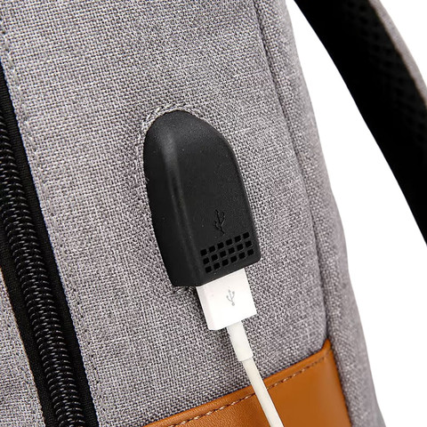 תיק גב Asia™ Retro למחשב 16 אינץ' עמיד במים עם USB - אפור