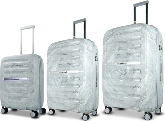 סט מזוודות קשיחות בעיצוב מיוחד דגם Marble מבית המותג השוויצרי SwissBrand צבע אפור