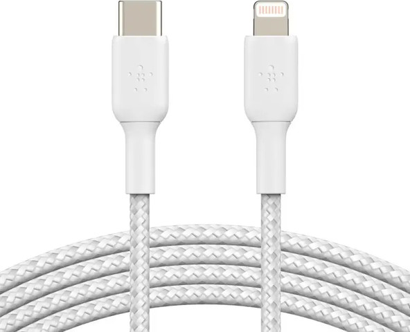 כבל USB-C קלוע עם חיבור Lightning באורך 1 מ' Belkin לבן