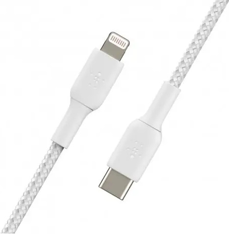 כבל USB-C קלוע עם חיבור Lightning באורך 1 מ' Belkin לבן