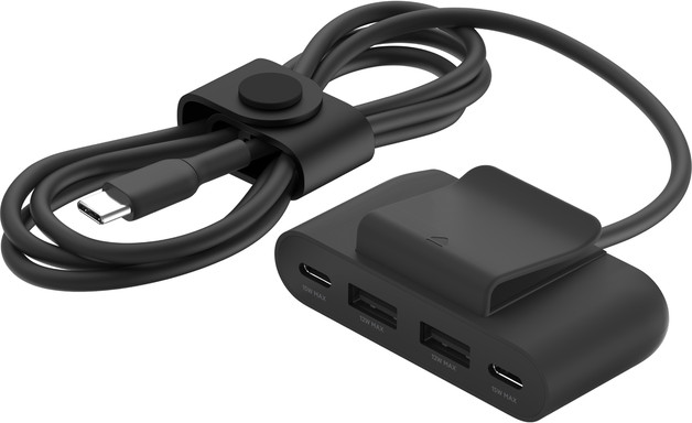 מאריך כוח USB עם 2 יציאות USB-A ו USB-C  צבע שחור