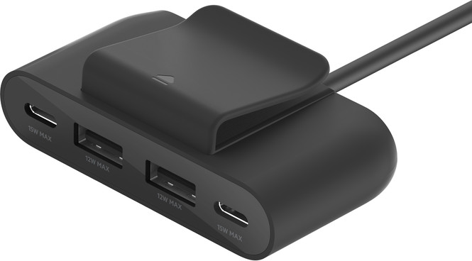 מאריך כוח USB עם 2 יציאות USB-A ו USB-C  צבע שחור