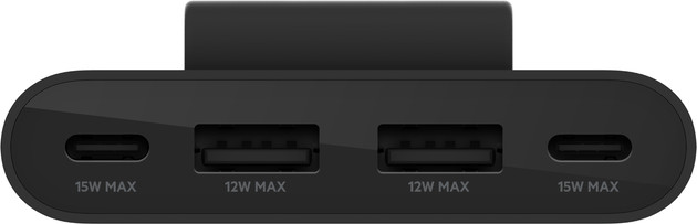 מאריך כוח USB עם 2 יציאות USB-A ו USB-C  צבע שחור