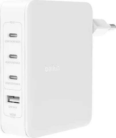 מטען קיר 4 יציאות Belkin BoostCharge 140W עם מתאמים לשקעים UK, EU, US WCH014bt