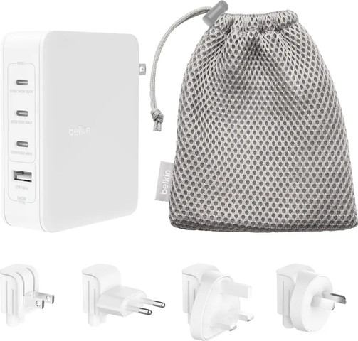 מטען קיר 4 יציאות Belkin BoostCharge 140W עם מתאמים לשקעים UK, EU, US WCH014bt
