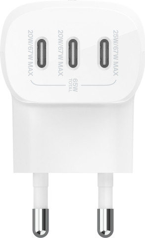 מטען קיר 3 יציאות Belkin BoostCharge USB-C PPS 67W לבן
