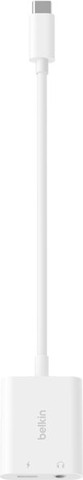 מתאם אודיו וטעינה USB-C ל-3.5 מ"מ של Belkin – האזנה וטעינה במקביל לבן