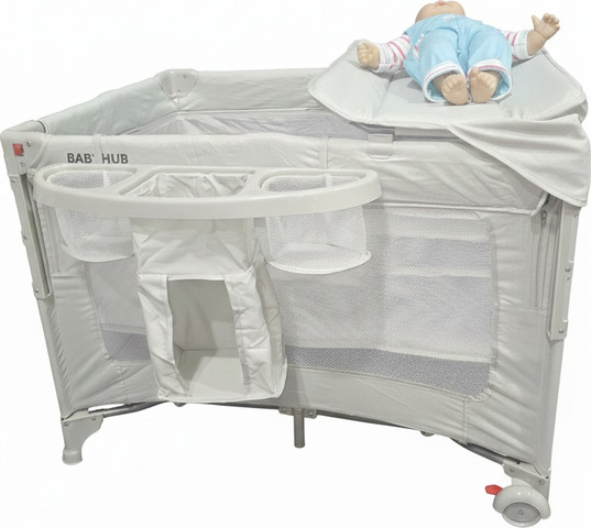 לול רשת משולב 4 ב 1 Baby Hub לול, עריסה מתחברת, משטח החתלה ומיטת קמפינג עם דופן עולה / יורדת